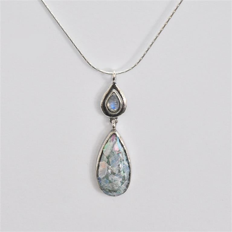Moonstone Drop Roman Glass Necklace