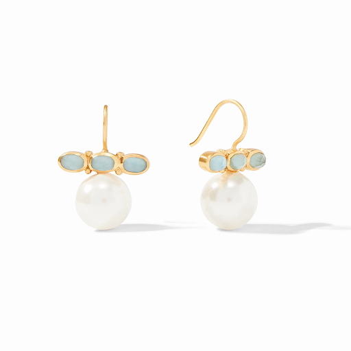 Mykonos Pearl Earring Gold Iridescent Bahamian Blue and Shell Pearl by Julie Vos