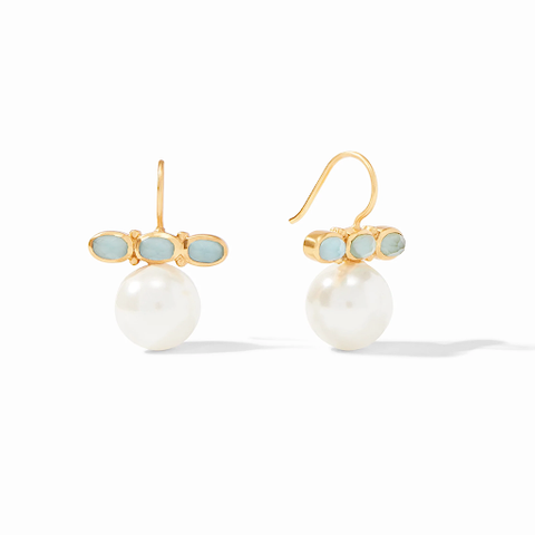 Mykonos Pearl Earring Gold Iridescent Bahamian Blue and Shell Pearl by Julie Vos