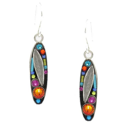 Multi Color Botanical Long Oval Leaf Earrings by Firefly Jewelry
