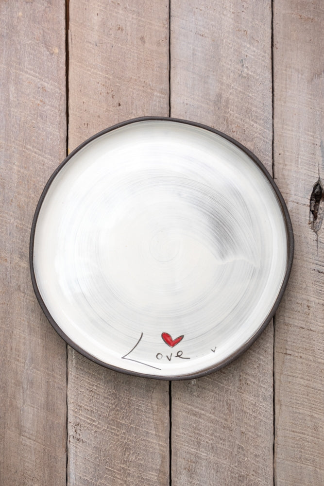 Love Word Small Round Plate Hand Painted Ceramic