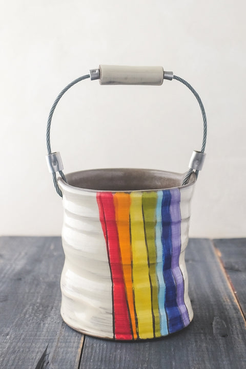 Small Rainbow Bucket Hand Painted Ceramic