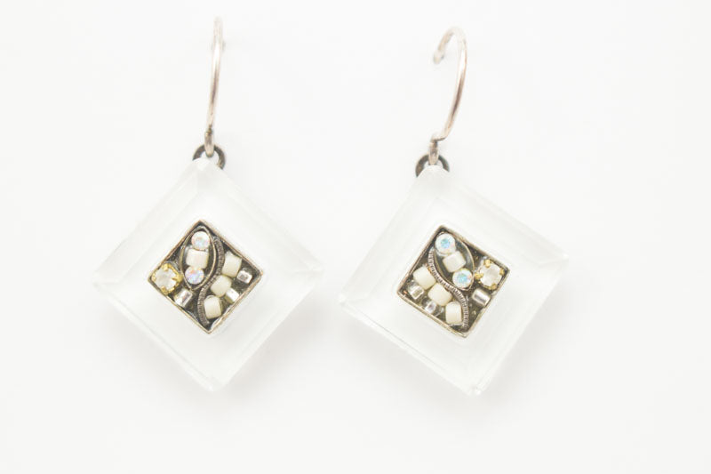 White La Dolce Vita Crystal Diagonal Earrings by Firefly Jewelry