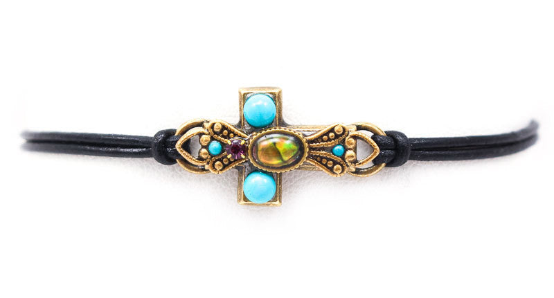 Turkish Bazaar Side Cross Leather Bracelet by Michal Golan