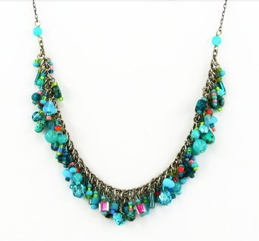 Turquoise and Coral Confetti Necklace by Firefly Jewelry