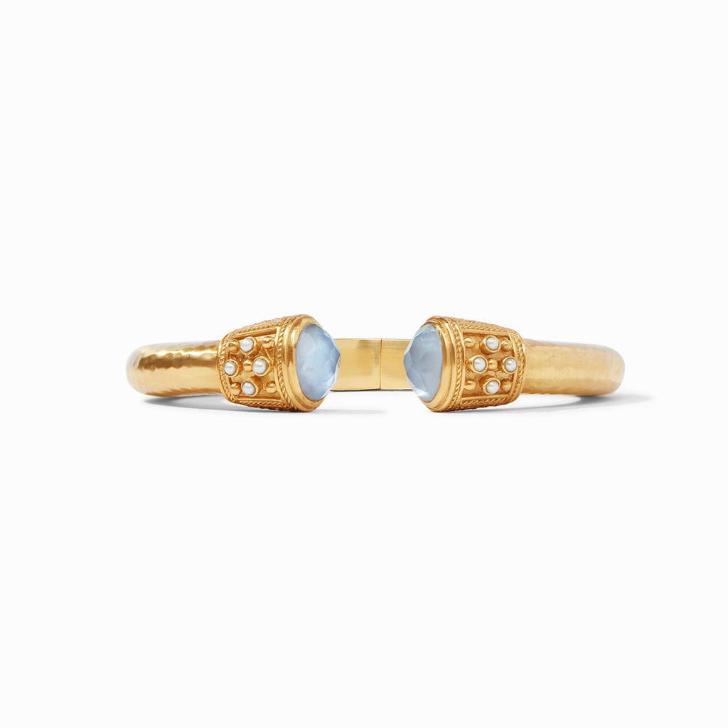 Paris Demi Hinge Cuff Gold Iridescent Chalcedony Blue w/ Pearl Accents by Julie Vos