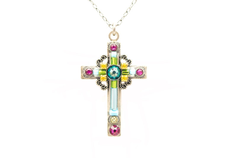 Light Turquoise Large Ornate Cross by Firefly Jewelry