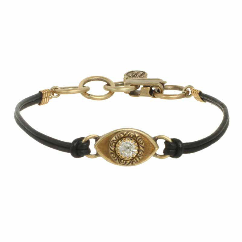 Gold and Clear Crystal Medium Eye Leather Bracelet by Michal Golan