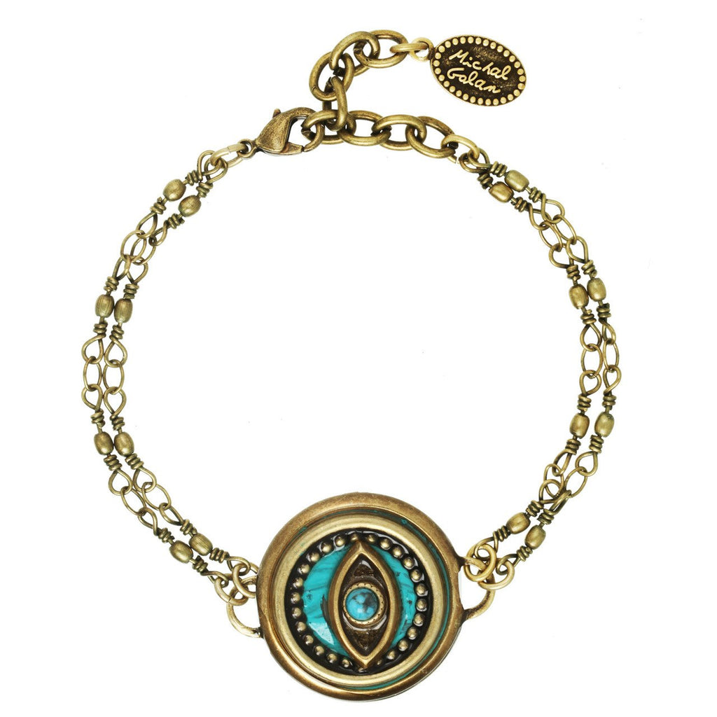 Round Turquoise Eye Two Chain Bracelet