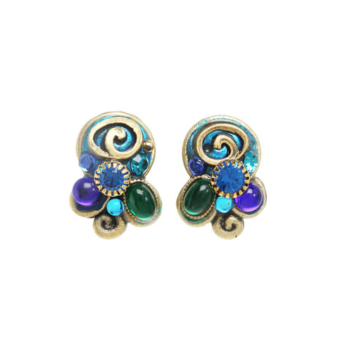 Emerald Round Swirl Clip on Earrings by Michal Golan