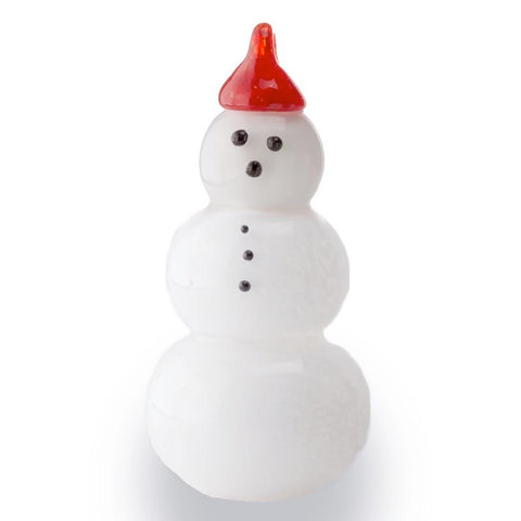 Snowman with Red Hat Handblown Glass Decoration