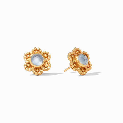 Colette Stud Earrings Gold Iridescent Chalcedony Blue by Julie Vos