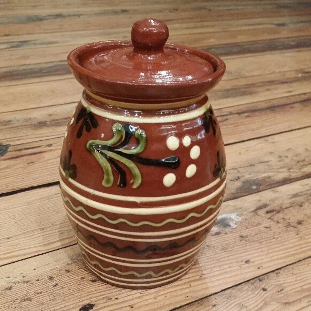 Redware Small Canister with Flowers