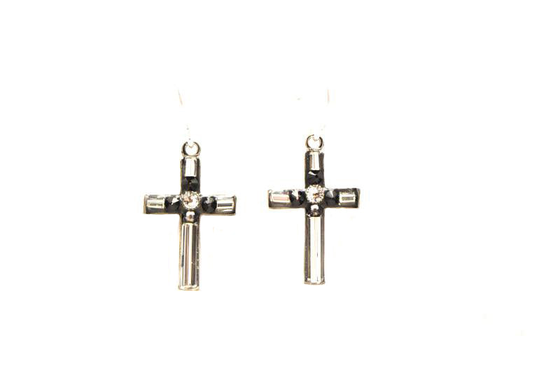 Black and White Small Simple Cross Earrings by Firefly Jewelry