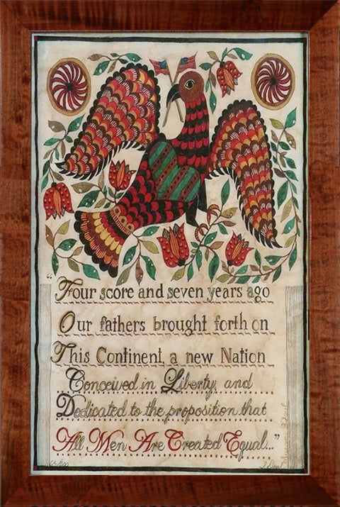 Gettysburg Address with Eagle in Tiger Maple Frame by Susan Dau