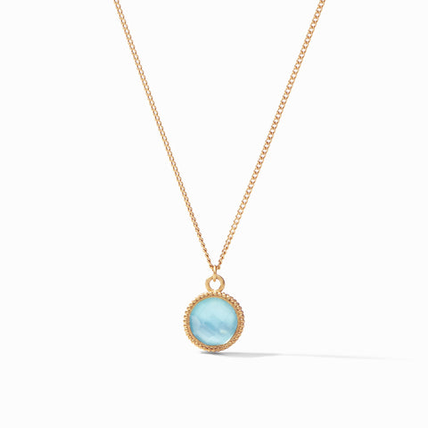 Fleur-de-Lis Solitaire Necklace Gold Iridescent Bahamian Blue Reversible by Julie Vos