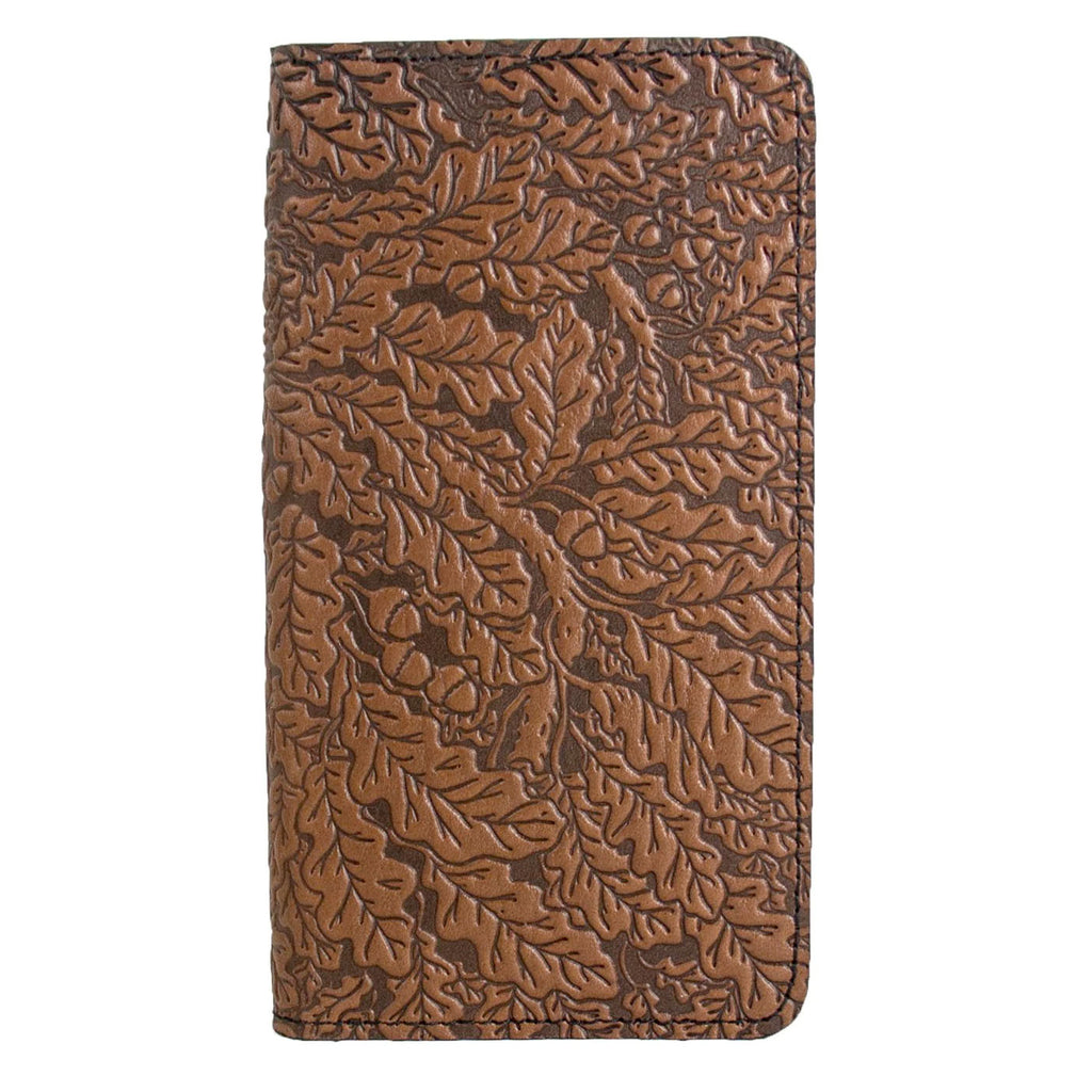 Leather Checkbook Cover - Oak Leaves in Saddle