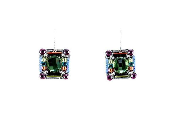 Multi Color Mirrored Square Earrings by Firefly Jewelry