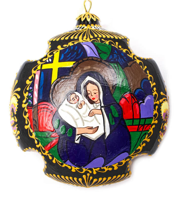 Mary and Jesus Quiet Forest Large Cross Ceramic Ornament
