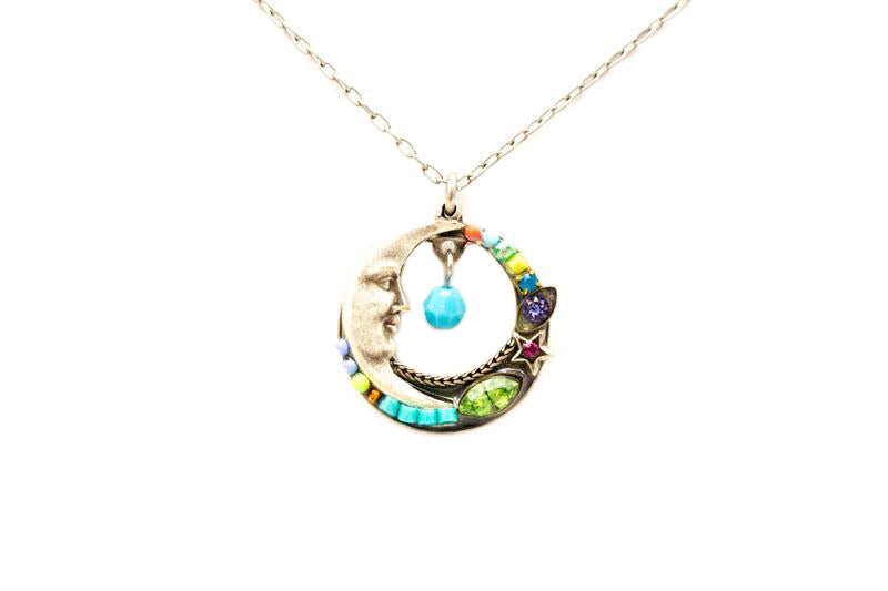 Multi Color Celestial Moon Pendant Necklace by Firefly Jewelry