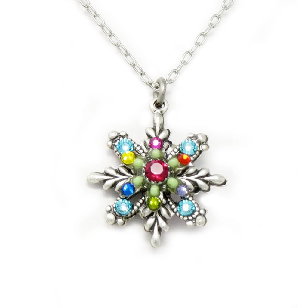 Multi Color Snowflake Pendant Necklace by Firefly Jewelry