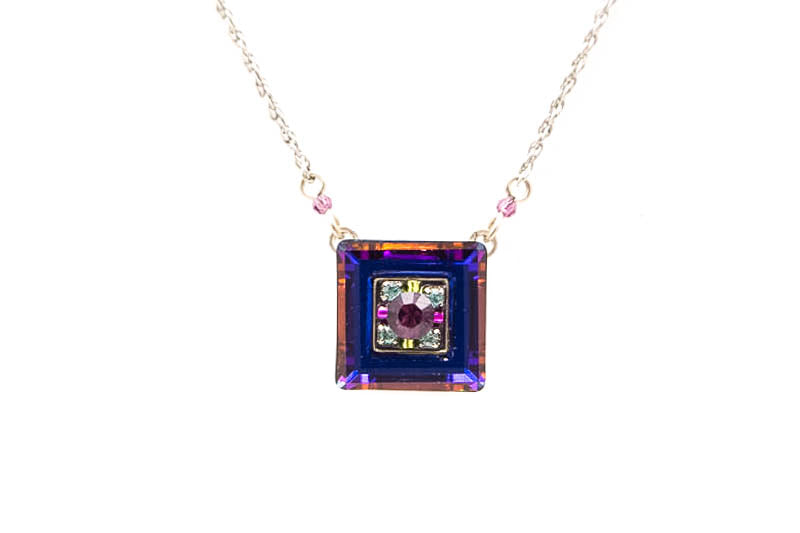 Amethyst La Dolce Vita Mosaic Square Pendent Necklace by Firefly Jewelry