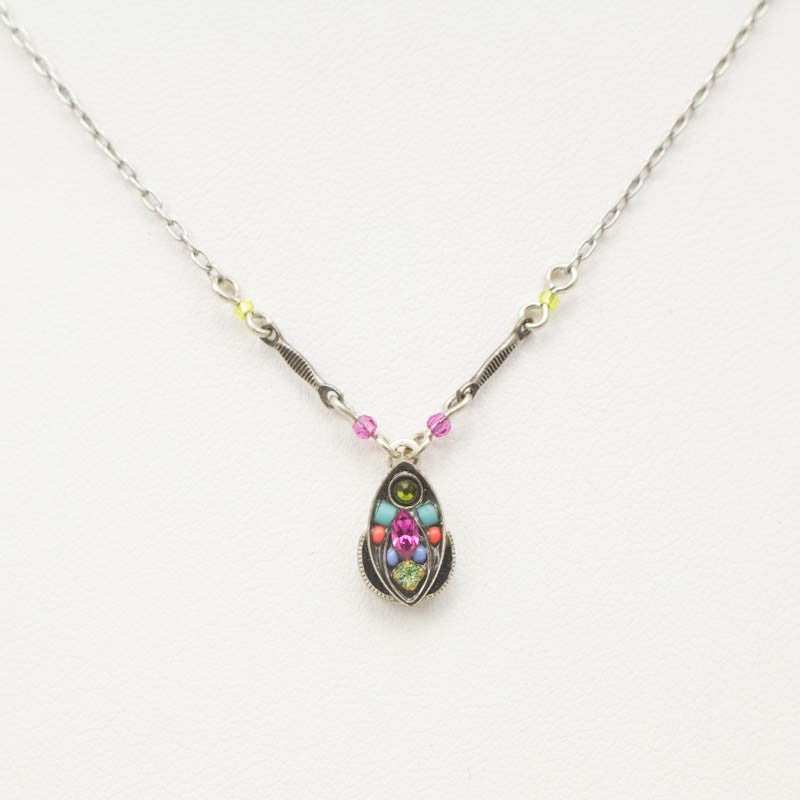 Multi Color Mini Winged Teardrop Pendant Necklace by Firefly Jewelry
