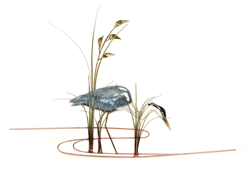 Single Heron Facing Right with Seaoats Wall Art by Bovano Cheshire