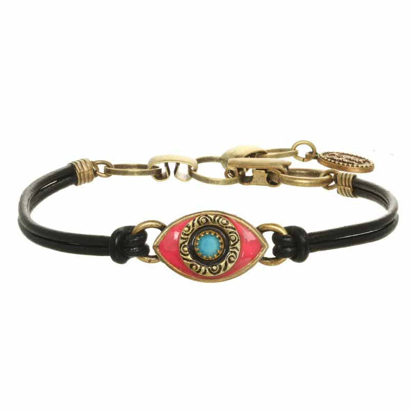 Pink and Turquoise Eye Leather Bracelet by Michal Golan
