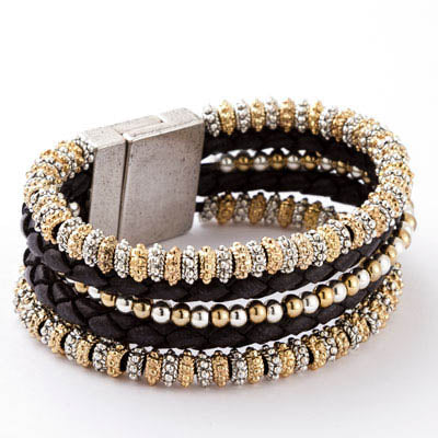 Adventure Leather Bracelet in Black with Gold and Silver