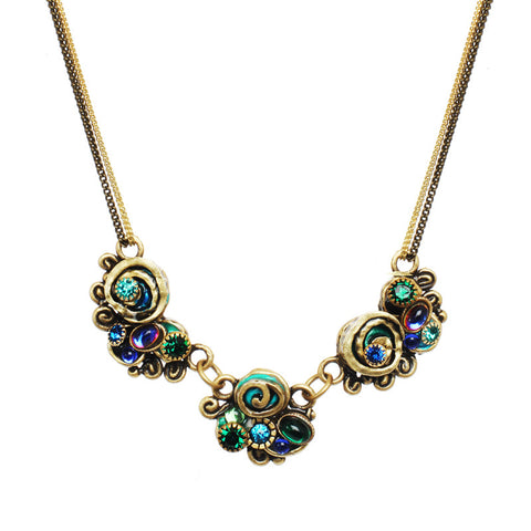 Emerald Three Part Design Four Chain Necklace by Michal Golan