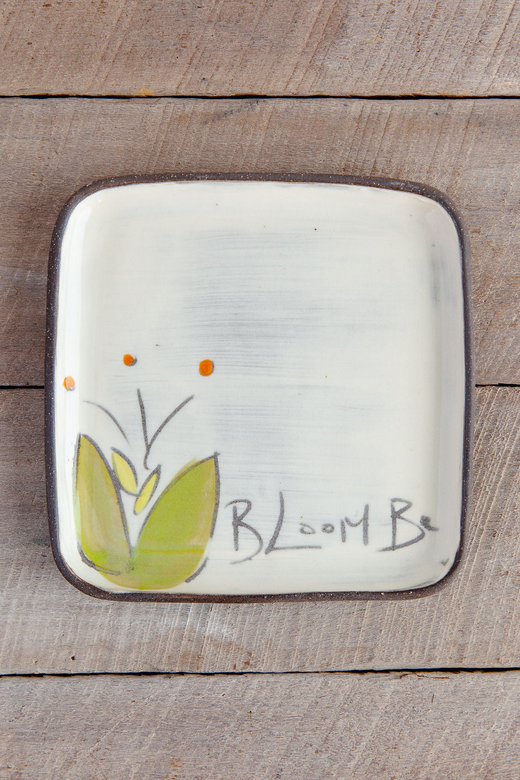 Bloom Be in Yellow Large Square Plate Hand Painted Ceramic