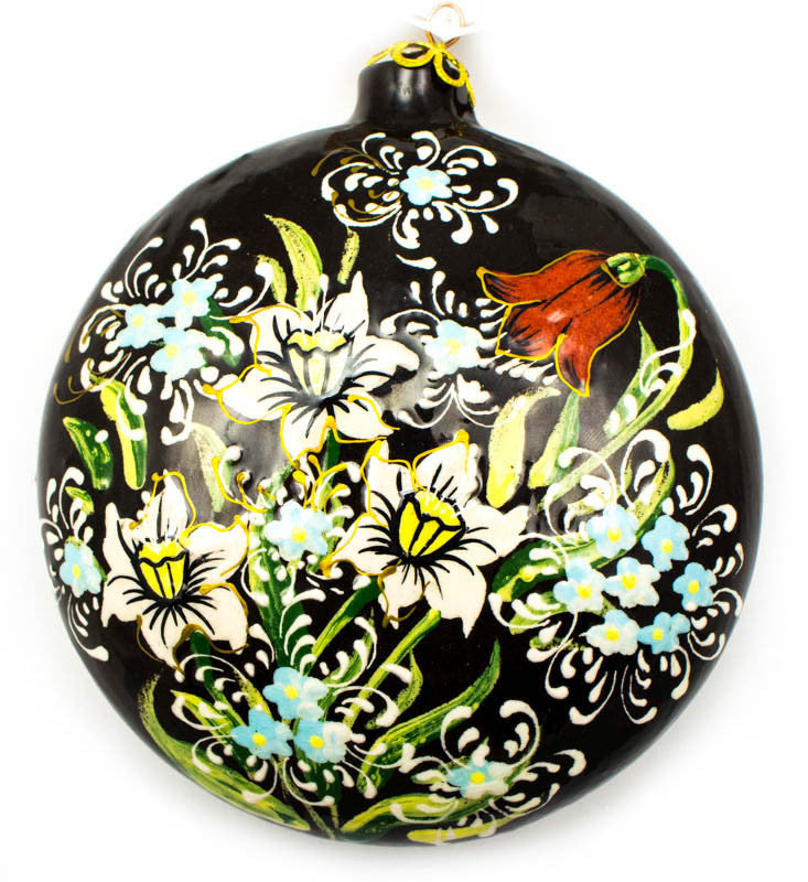 Country Flowers Large Round Ceramic Ornament
