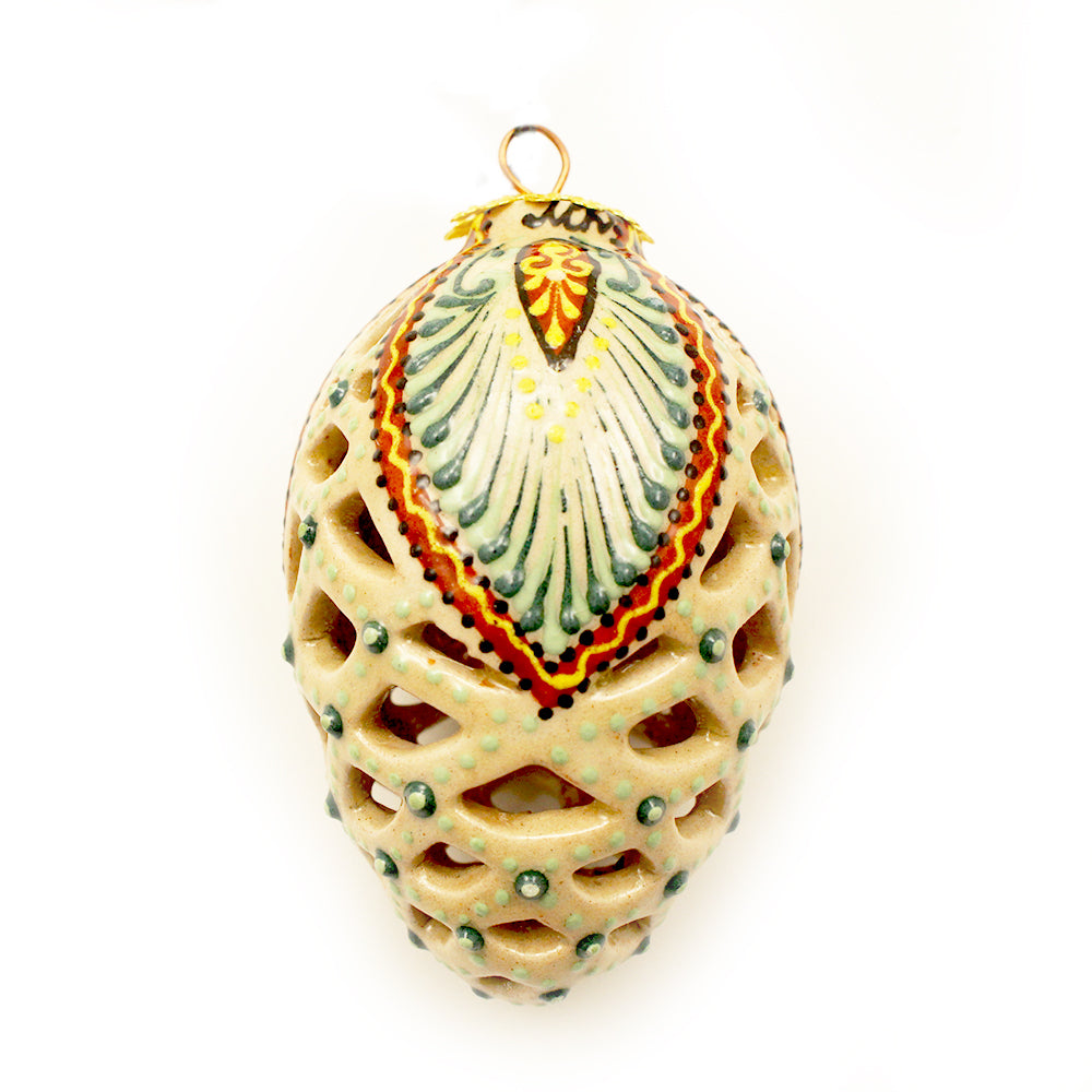 Red, green, Yellow on White Background Ceramic Ornament