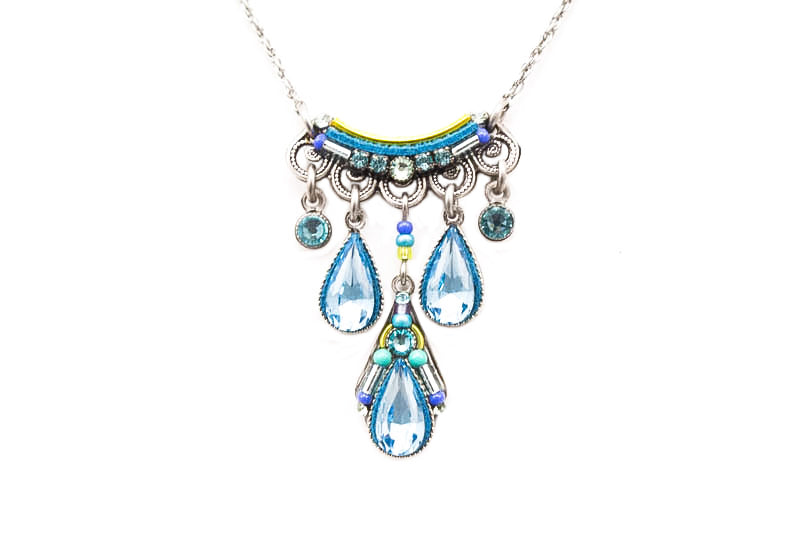 Aquamarine Camelia Three Drop Necklace by Firefly Jewelry