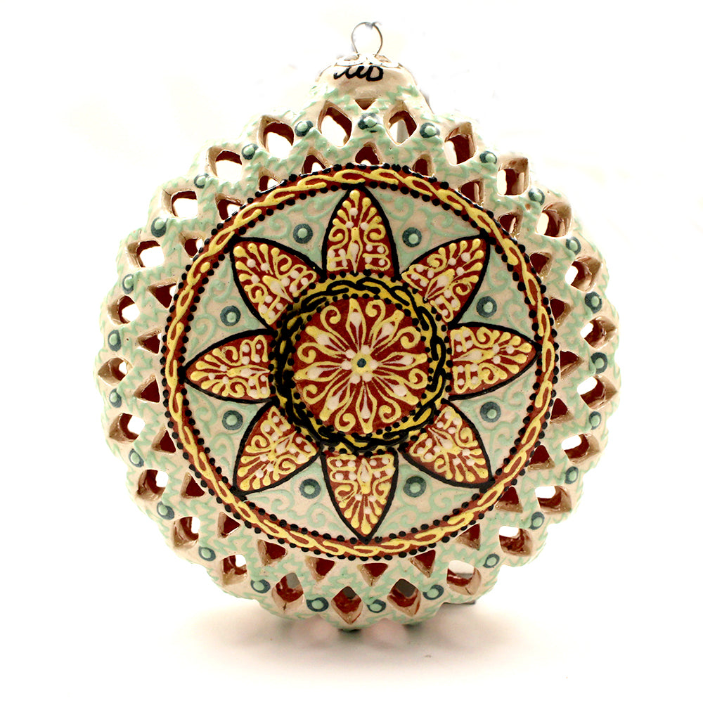 Red, Green, Gold, White Background Round Cutout Ceramic Ornament