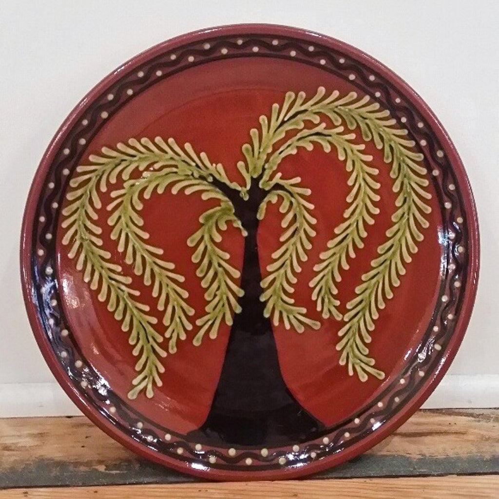 Redware Dinner Plate in Red with Tree of Life
