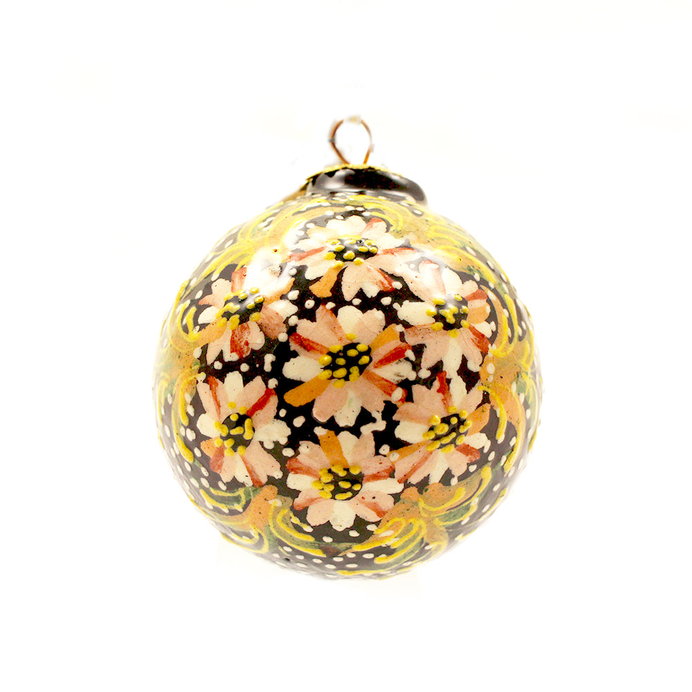 Gold Flowers On Small Ceramic Ornament