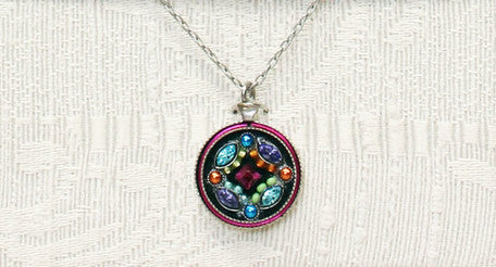 Multi Color Botanical Round Pendant Necklace by Firefly Jewelry