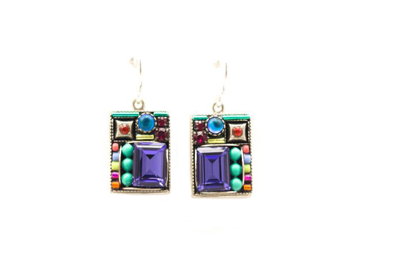 Multi Color Geometric Large Square Earrings by Firefly Jewelry