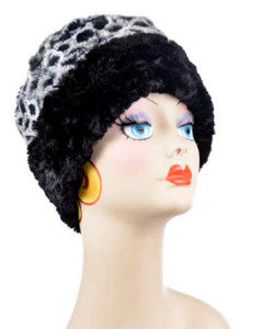 Cuddly Black and Snow Owl Luxury Faux Fur Cuffed Pillbox Hat