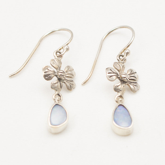 Sterling Silver Flower with Opal Drop Earrings