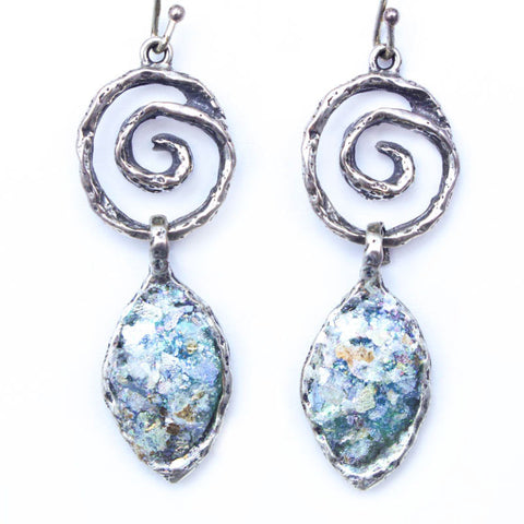 Spiral Marquis Roman Glass Dangle Earrings