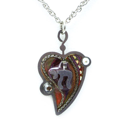 Deep Crimson Fireburst Heart and Chai Necklace