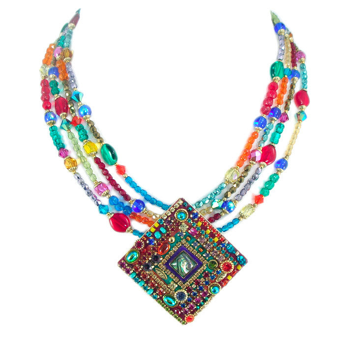 Multi Bright Four Strand Square Necklace by Michal Golan