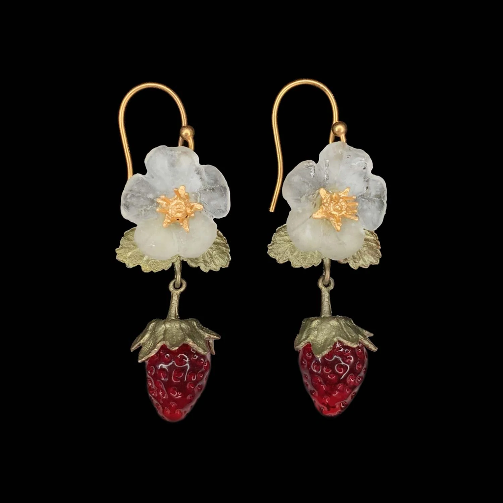 Strawberry Flower Drop Wire Earrings by Michael Michaud