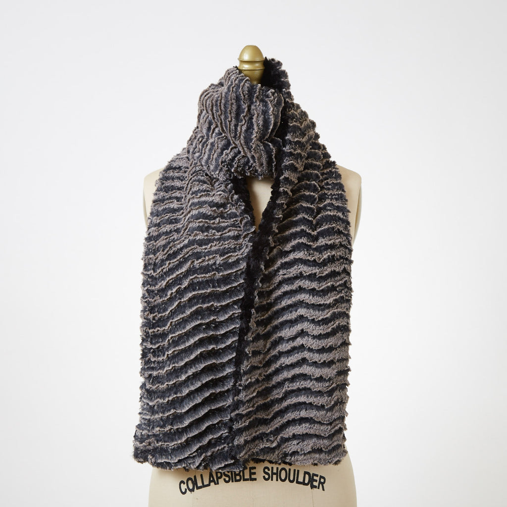 Desert Sand in Charcoal with Cuddly Black Luxury Faux Fur Scarf