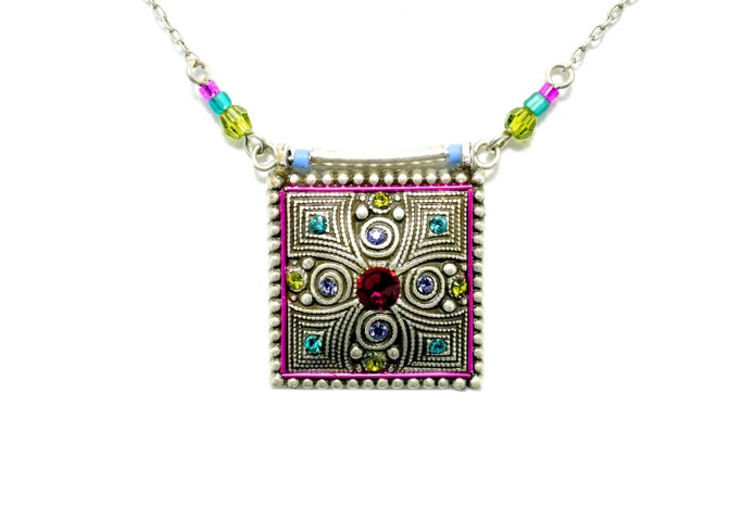 Multi Color Pillow Spiral Square Necklace by Firefly Jewelry