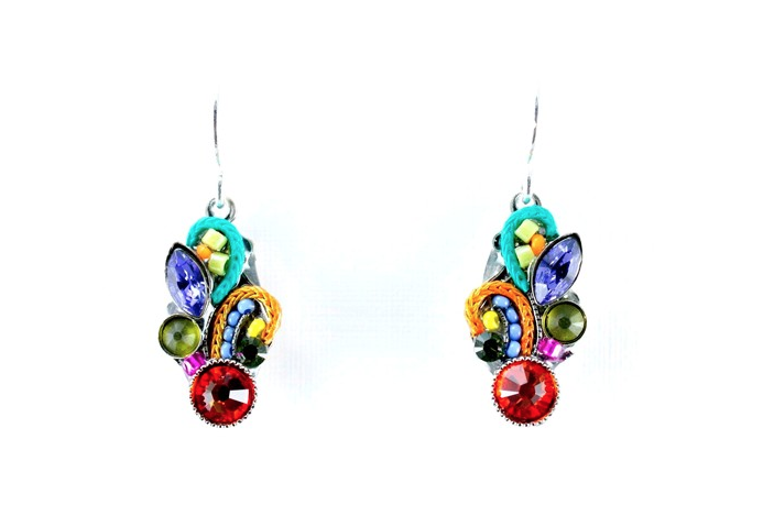 Multi Color Fleur Mosiac Tear Drop Earrings by Firefly Jewelry