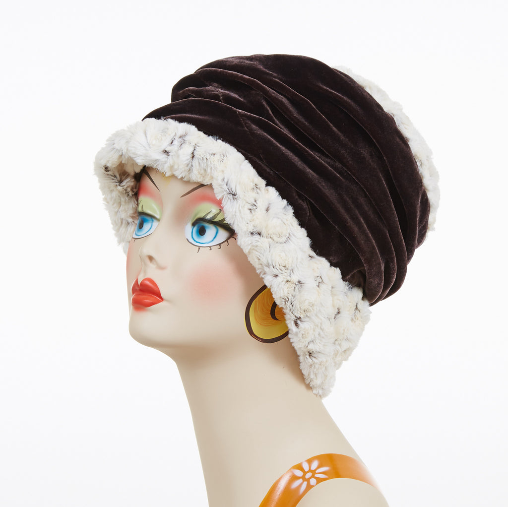 Rosebud In Brown with Chocolate Velvet Luxury Faux Fur Ana Cloche Style Hat